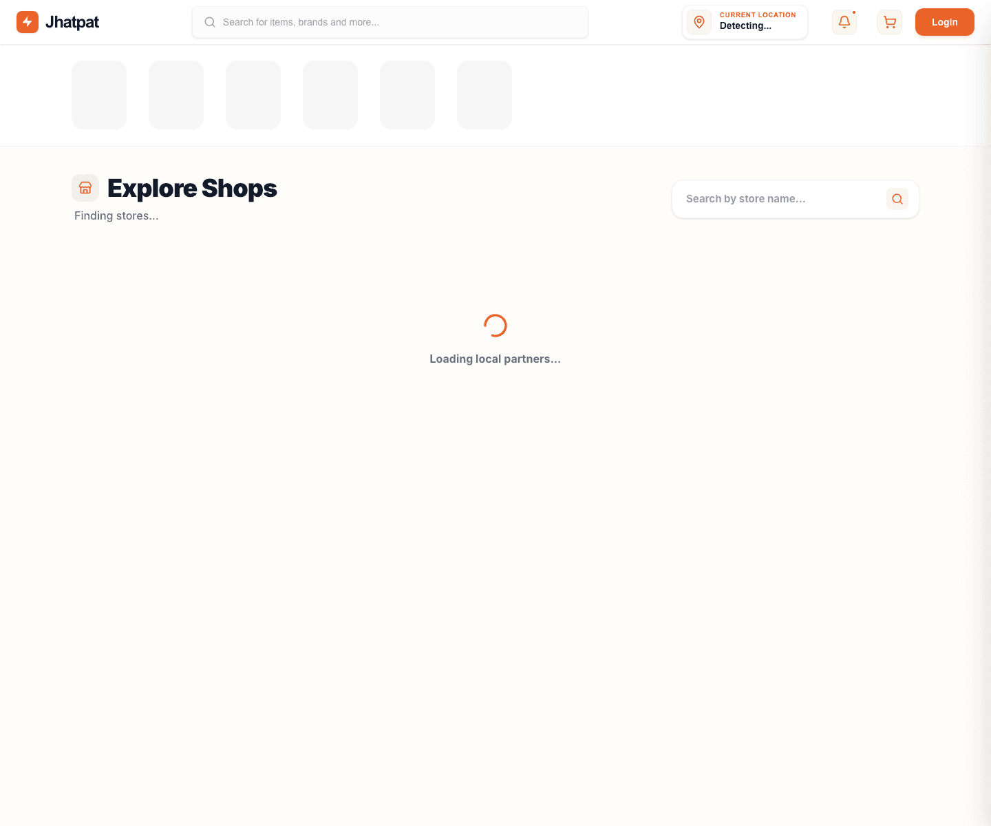 Jhatpat Delivery vendors page showing neighborhood shop discovery